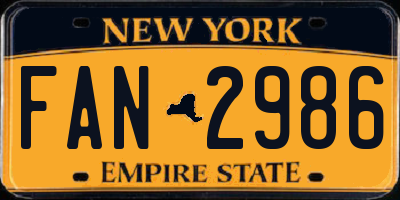 NY license plate FAN2986