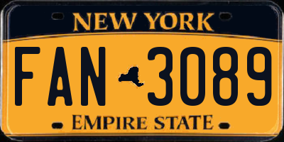 NY license plate FAN3089
