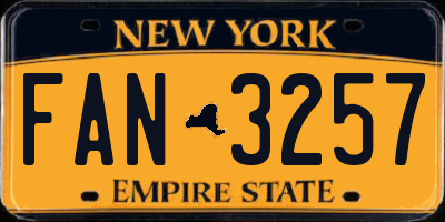 NY license plate FAN3257