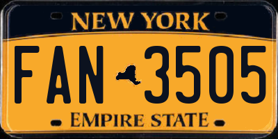 NY license plate FAN3505