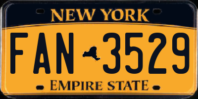 NY license plate FAN3529