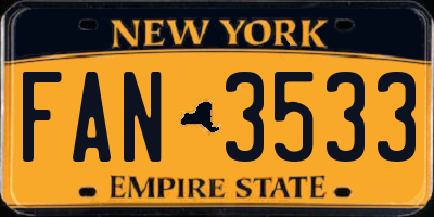 NY license plate FAN3533