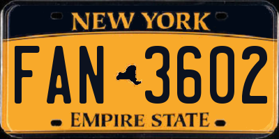 NY license plate FAN3602