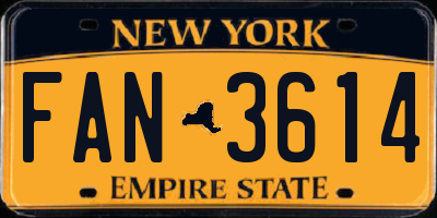 NY license plate FAN3614