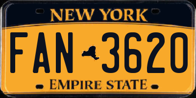 NY license plate FAN3620