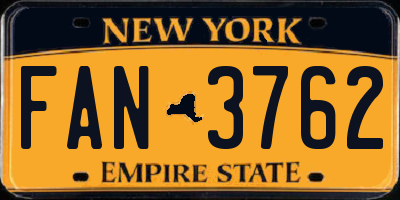 NY license plate FAN3762