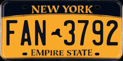 NY license plate FAN3792