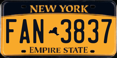 NY license plate FAN3837