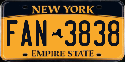 NY license plate FAN3838