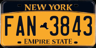 NY license plate FAN3843