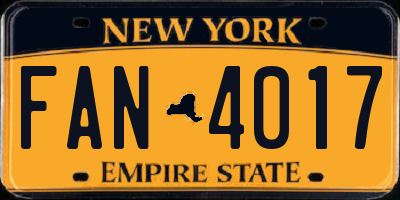 NY license plate FAN4017