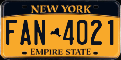 NY license plate FAN4021