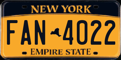 NY license plate FAN4022