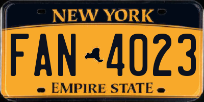 NY license plate FAN4023