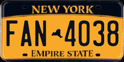 NY license plate FAN4038