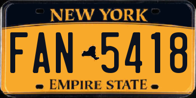 NY license plate FAN5418