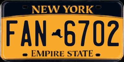 NY license plate FAN6702
