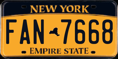 NY license plate FAN7668