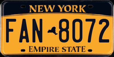 NY license plate FAN8072