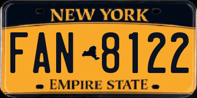 NY license plate FAN8122