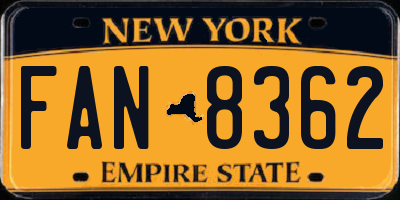NY license plate FAN8362