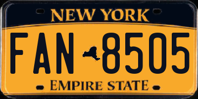 NY license plate FAN8505