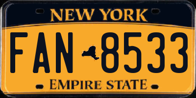 NY license plate FAN8533