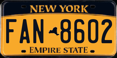 NY license plate FAN8602