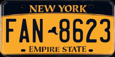 NY license plate FAN8623