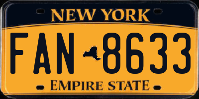 NY license plate FAN8633