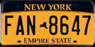 NY license plate FAN8647