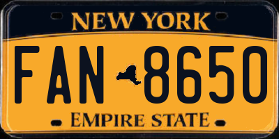 NY license plate FAN8650