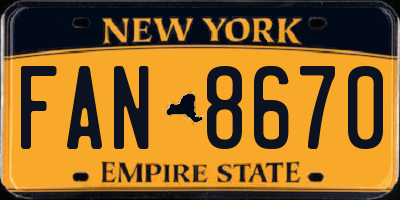 NY license plate FAN8670