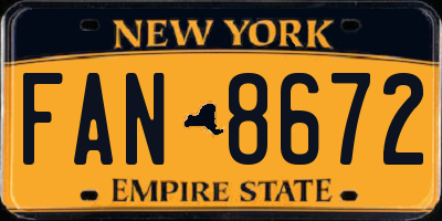 NY license plate FAN8672