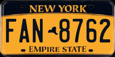 NY license plate FAN8762