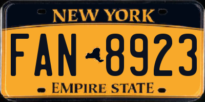 NY license plate FAN8923