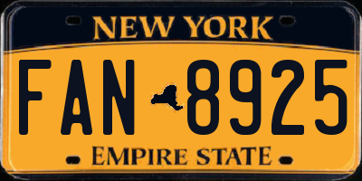 NY license plate FAN8925