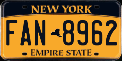 NY license plate FAN8962