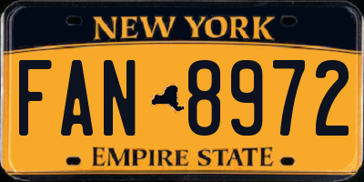 NY license plate FAN8972