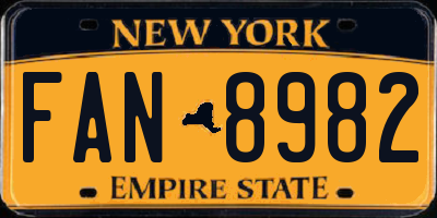 NY license plate FAN8982