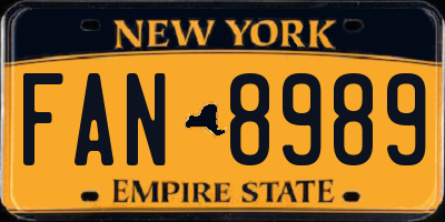 NY license plate FAN8989