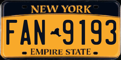 NY license plate FAN9193
