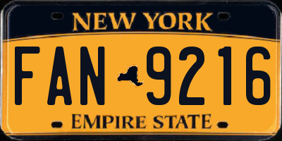 NY license plate FAN9216
