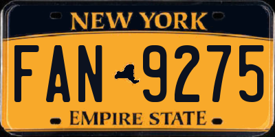 NY license plate FAN9275