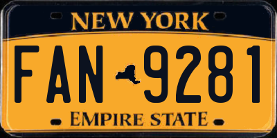 NY license plate FAN9281