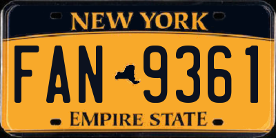 NY license plate FAN9361