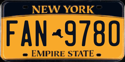 NY license plate FAN9780