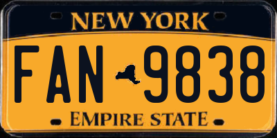 NY license plate FAN9838