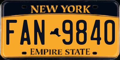 NY license plate FAN9840