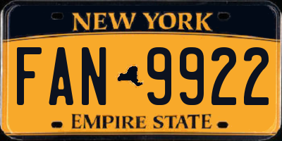 NY license plate FAN9922